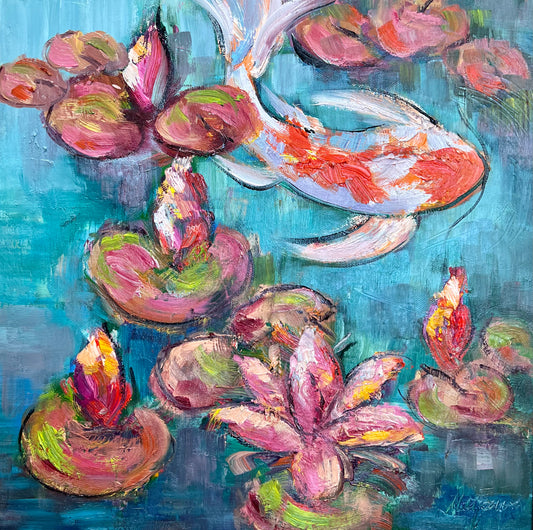 Lily and Koi Fish