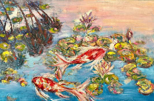 Dance of the Koi Among Lilies