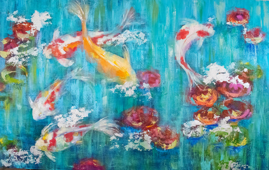 Koi Serenity Amid Blossoms 1 and 2